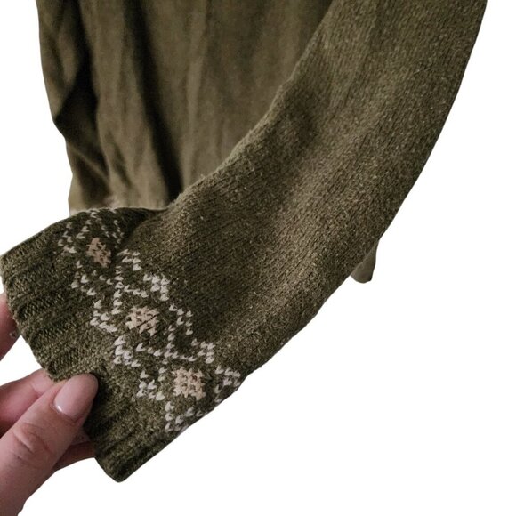 Y2K Fair Isle Fringe Turtleneck Sweater - Olive Green - XL Route 66 - Picture 4 of 6